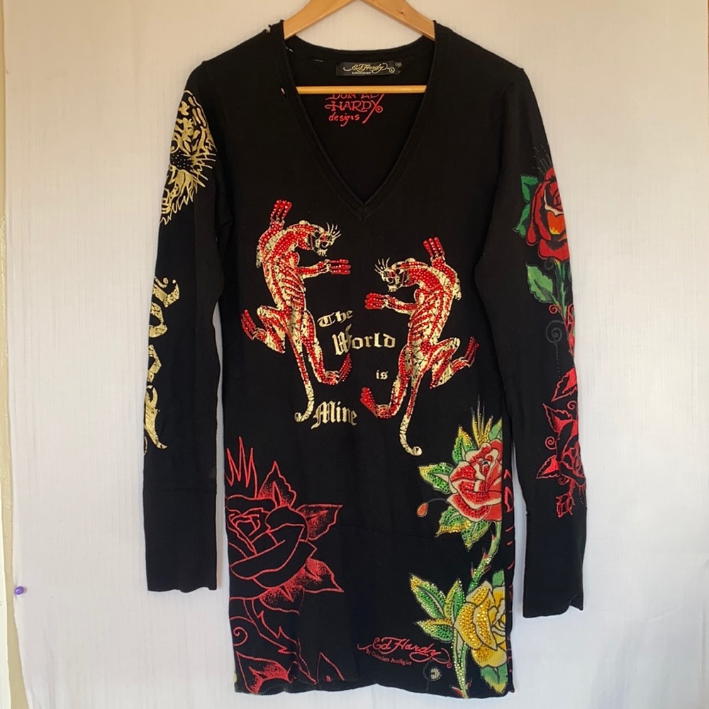 Ed Hardy Y2K black knit dress